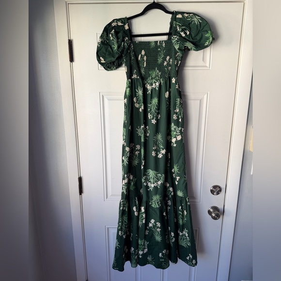 TUCKERNUCK SIZE S Viridian Stamped Bouquets Gabrielle Dress MAXI GREEN POPLIN - Picture 2 of 5